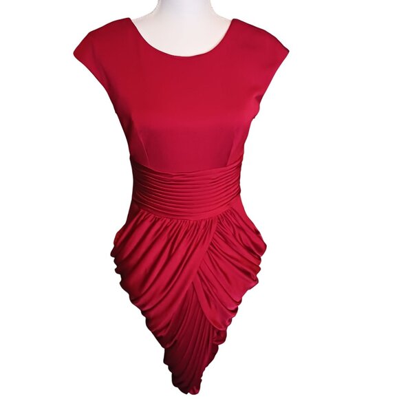 Mikael Aghal, Jersey Knit Layered Party Dress in Red, Size 2,‎ *NWT - Picture 1 of 16